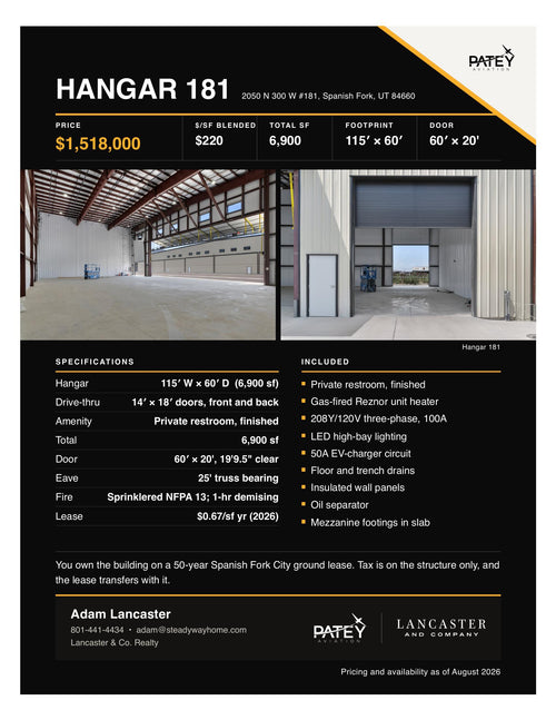 NEW 115 x 60 Hangar with RV Pullthrough and Bathroom