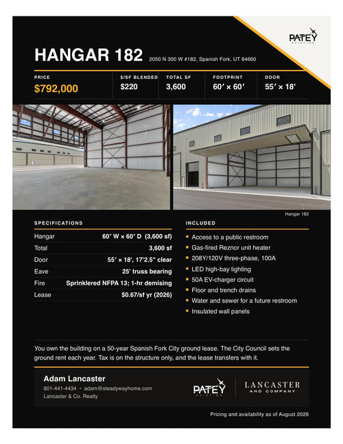 New 60x60 Hangar at KSPK, 3600 SF