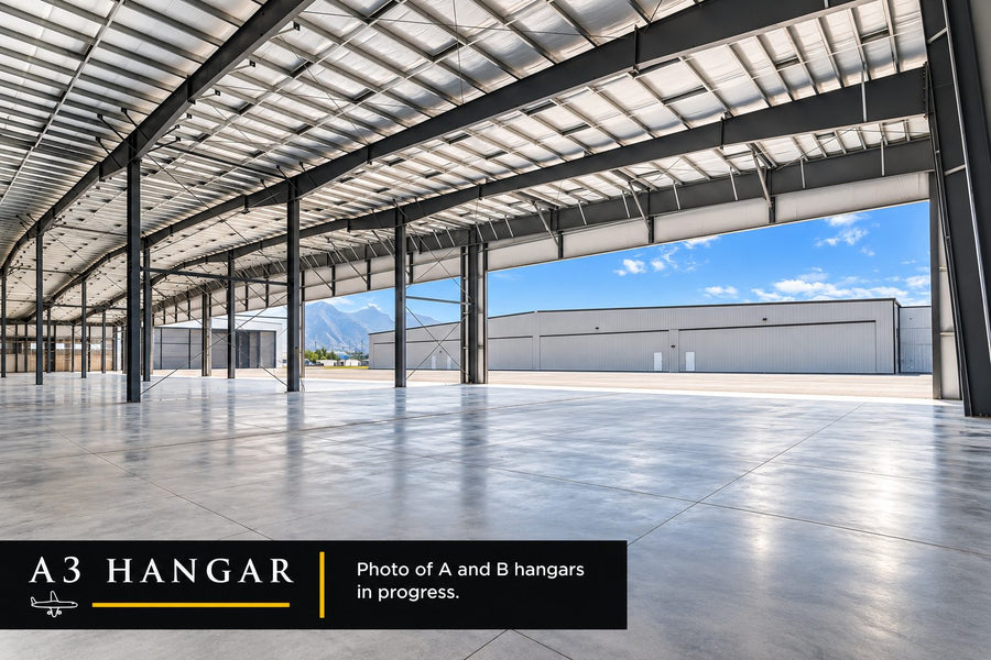 New 95' × 95' Corporate Hangar | Main Street Frontage + Private Amenity Suite