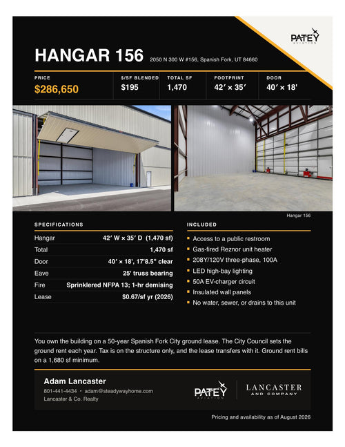 New Entry-Level Sized Hangar 42x35 @KSPK